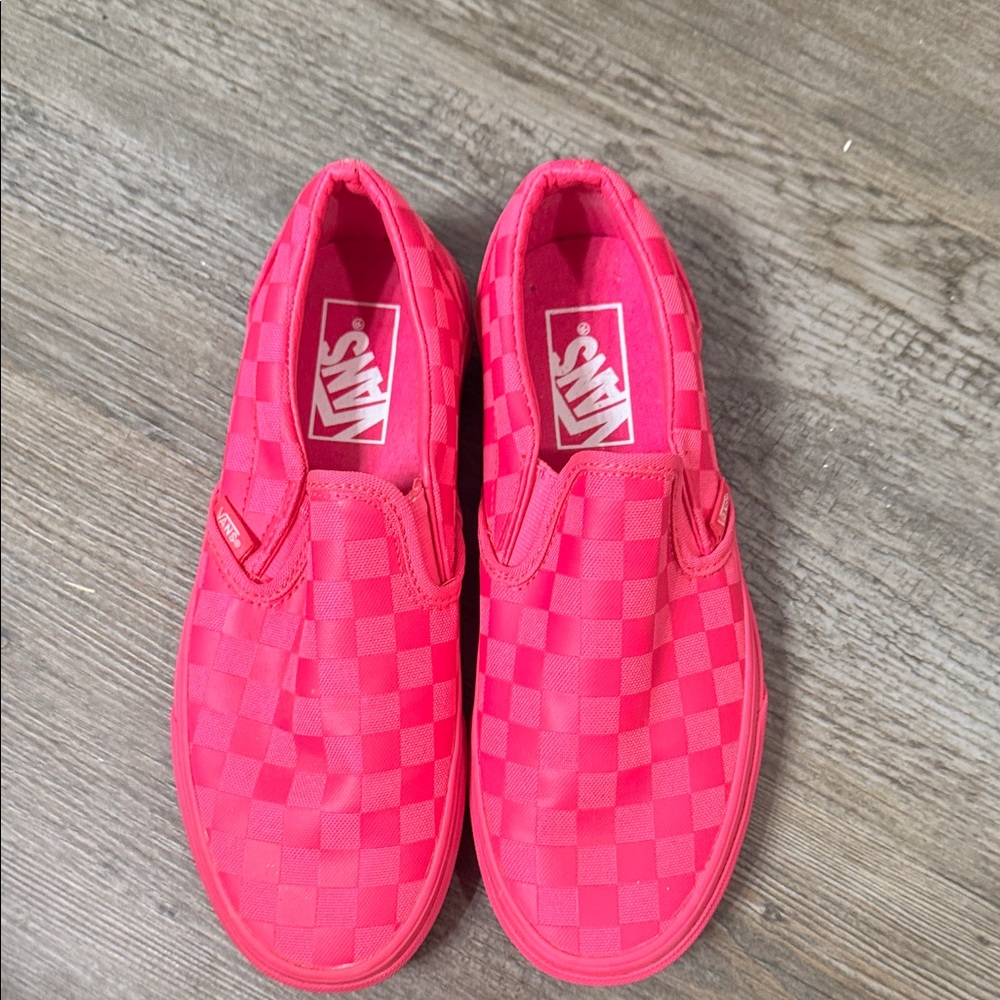 Vans Womens Hot Pink Checkered Slip-On Sneakers